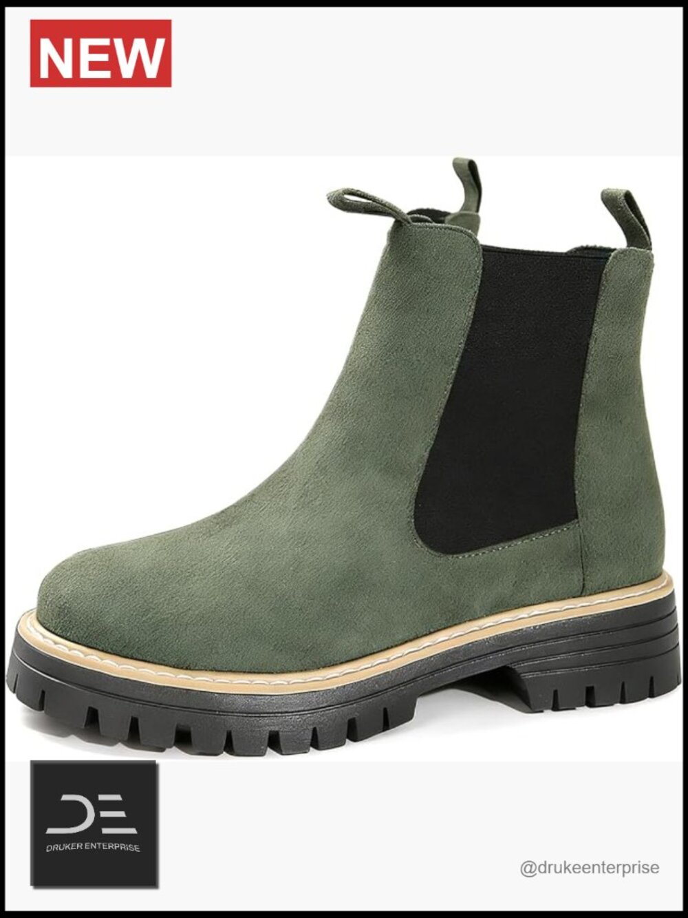 Druke Enterprise Olive Green Chelsea Ankle Boots
